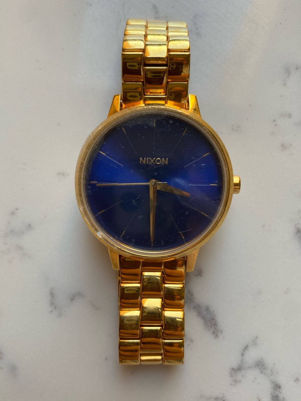 Women’s Nixon Movin’ Out The Kensington Gold Tone Watch with Blue Dial Big Face